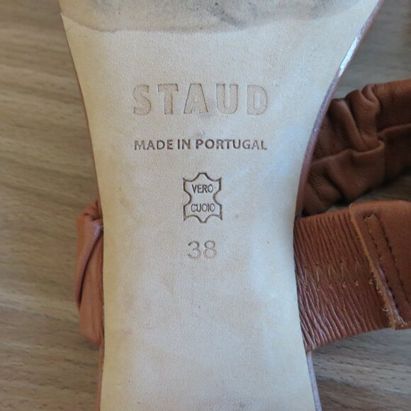 STAUD Frankie Ruched Block Heel Mule Slip On Shoes in Tan Leather - Size US 8 - Picture 14 of 16